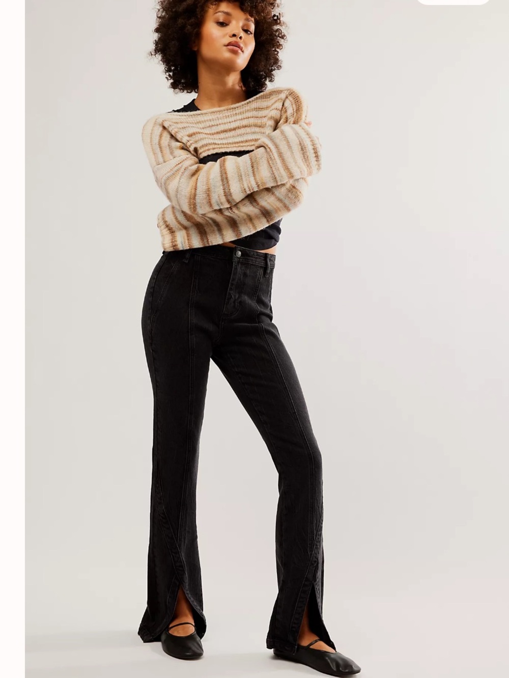 WOMEN WE THE FREE CRVY MONA FLARE BLACK DENIM JEANS HERITAGE INSPIRED HIGH-RISE